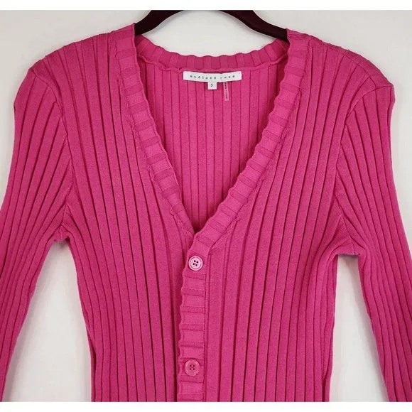 Endless Rose Dress Womens Small Pink Rulffe V Neck Ribbed Button Down Knit Mini - Picture 6 of 11
